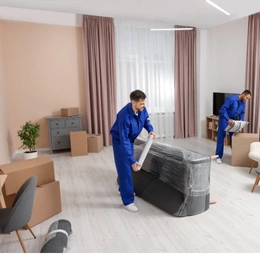 Moving truck loaded with securely packed boxes ready for transport by City of Angels Move