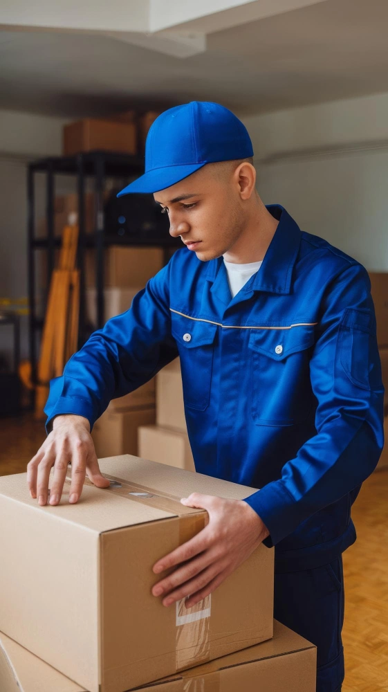 Professional movers packing and sealing moving boxes carefully during a residential move by City of Angels Move