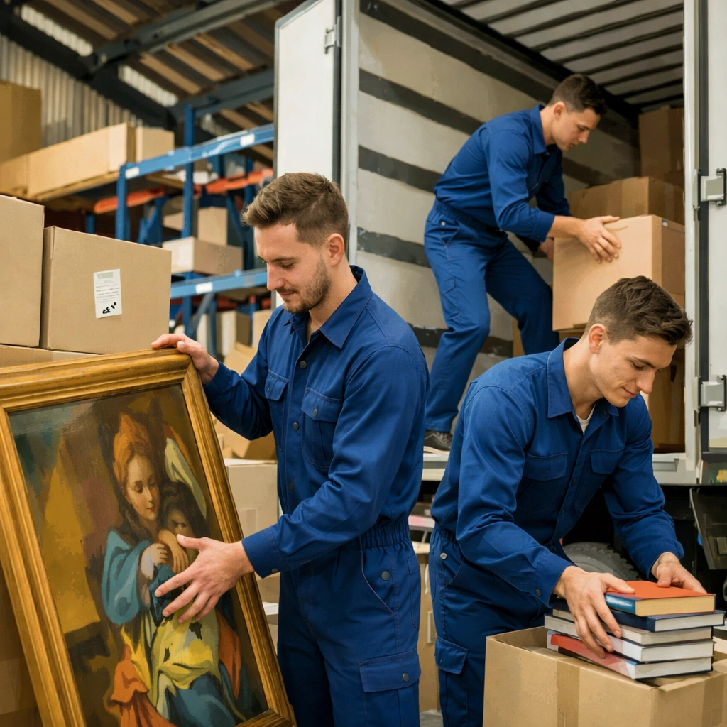 Experienced moving crew carefully handling artwork and household items during a secure move by City of Angels Move